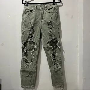 American Eagle‎ Jeans Olive Green High Rise Distressed Women Size 6 Petite thumbnail 2