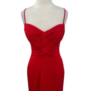 Vintage 90s Cache Gown Braided Twist Front Sweetheart High Slit Crepe Red 8 thumbnail 2