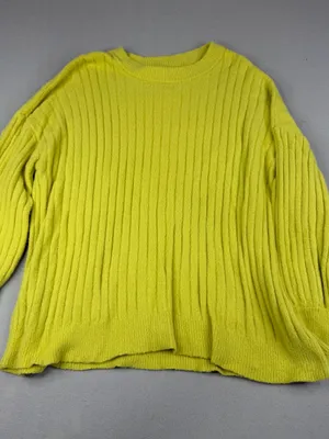 Aerie Fuzzy Ribbed Sweater Medium Chartreuse Balloon Sleeve Cozy Knit Top thumbnail 1