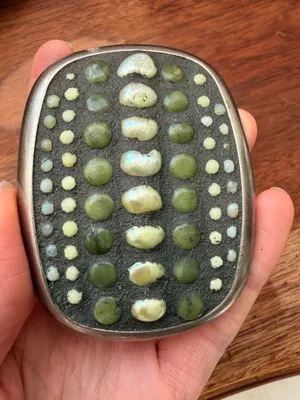 Western Boho Silver Gemstone Belt Buckle Pearls, Jade, Green Garnet, Chrysoprase thumbnail 8