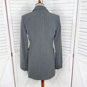 Vintage Moda International Pinstripe‎ Long Blazer Jacket Grey Pink 4 thumbnail 4