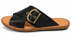 Born 8M Rio Slide Sandals Black Leather Buckle Crossover Strap Casual Boho Flats thumbnail 1