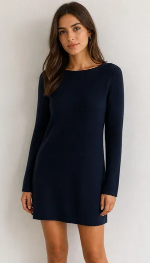 JK Long Sleeve Navy Ribbed Sweater Dress S/XS thumbnail 1