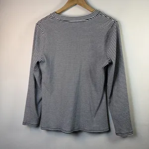 Chico's 2 Womens Large dark Navy Blue Stripe Ribbed Henley shirt cottagecore thumbnail 6