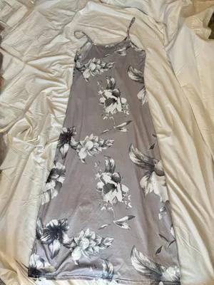 Y2K Grey & White Floral Maxi Slip Dress Size Large 90s Whimsygoth Camisole Dress thumbnail 6