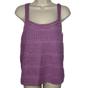 Vince‎ Womens Size Large Crochet Camisole Tank Top Square Neck Knit Purple Lilac thumbnail 3