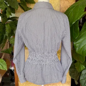 NEW Steve Madden Smock Waist Stripe Button Up 100% Cotton Longsleeve Top, Size M thumbnail 8