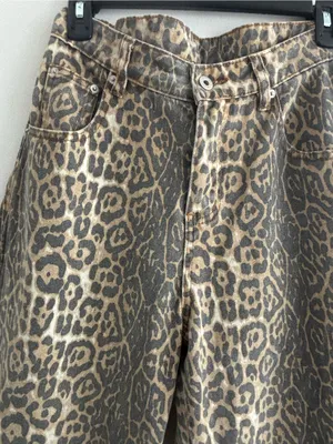 Trinite Studio High Rise Faded Leopard Print Distressed Denim Wide Leg Jeans 29" thumbnail 4