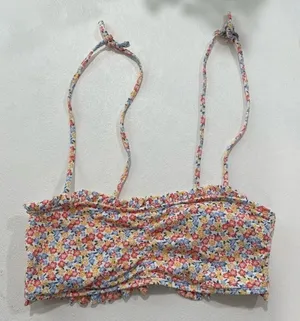 Hollister Smocked Floral Bikini Top | Ruffle Tie-Strap Swim | Size L thumbnail 1