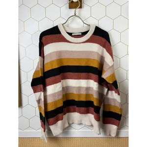 Active USA Tan Color Block Striped Knit Boxy Fit Sweater - Size - Large thumbnail 5