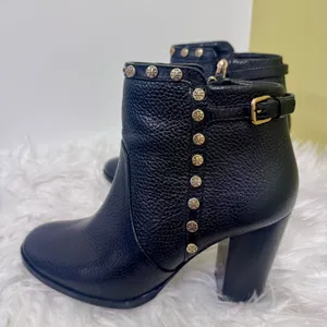 2010s Tory Burch Mae Ankle Boots Bootie Pebbled Leather Black Gold Studs 7.5M thumbnail 5