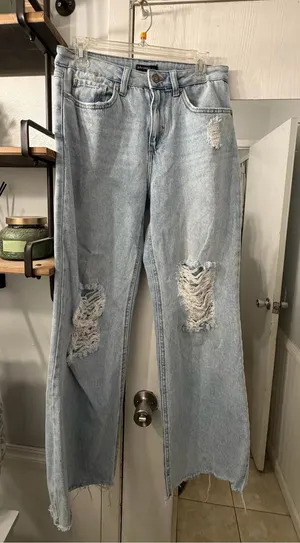 Sincerely Jules Light Blue Distressed Wide Leg Jeans thumbnail 1