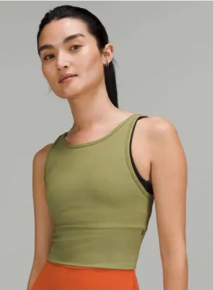 Lululemon Power‎ Pivot Tank Size 10 Bronze Green Ribbed Reversible Crop Classic thumbnail 1