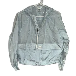 Adidas Woman’s Cropped Wind.rdy Sheer Packable Windbreaker Lite Blue Size XS thumbnail 2