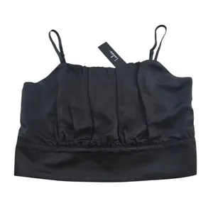 Lulus -385 NWT Luxe'd Out Black Satin‎ Cropped Tank Top Women's Size Large thumbnail 3
