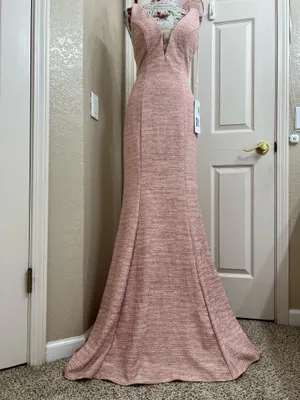 NWT Jovani 45811 Glitter Plunging V-Neck Mermaid Prom Gown Rose Gold Size 2 thumbnail 5