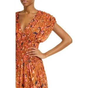 A.L.C.‎ Lucia Floral Smocked Midi Dress Size 6 NWT Burnt Orange thumbnail 3