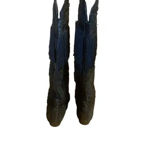Vintage 1980'S Black Leather Fringe & Ricrac Knee High Boots (36.5) thumbnail 7