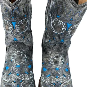 CORRAL Snip Toe Boots Blue‎ Gray Inlay Cowboy Angel Wing & Dove Size 6.5M thumbnail 5