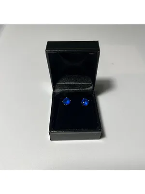 Blue Gemstone Stud Earrings retro vintage unmarked cobalt blue regency costume thumbnail 5