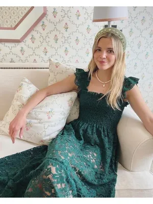 NWT Hill House Ellie Nap in Botanical Garden Green Lace Smocked Midi Dress S thumbnail 7