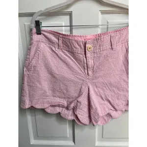 Lilly Pulitzer Shorts Women's Size 12 Pink Buttercup Scalloped‎ Seersucker thumbnail 3