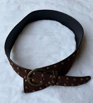 No Boundaries Y2K Brown Studded Double Ring Buckle Boho Western Grunge Wide Belt thumbnail 1