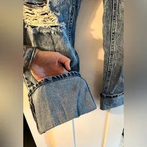 Rewash High Rise Cuffed Straight Ankle Jeans -Vintage Blue Black thumbnail 10