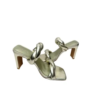 Open Edit‎ Gold Metallic Twisted Knot Block Heel Square Toe Slide Sandals 6.5 thumbnail 5