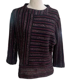 Anthropologie Akemi + Kin Burgundy Black Metallic Striped Sweater size Small thumbnail 1