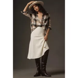 Anthropologie Pilcro Relaxed Long-Sleeve Checkered Shirt Small Brown Plaid Boho Casual Flannel thumbnail 3