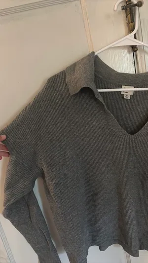 Target V-Neck Sweater Grey Ribbed thumbnail 5