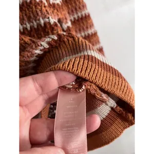 Boutique Boho Crochet Knit Sweater Large Rust Stripe Cotton V Neck thumbnail 4