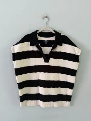 Anthropologie Maeve Oversized Textured Collared‎ Stripe Muscle Sweater Vest thumbnail 5
