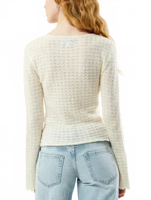 PacSun Your Favorite Diana Open Knit Tie Front Sweater Ivory Large thumbnail 2