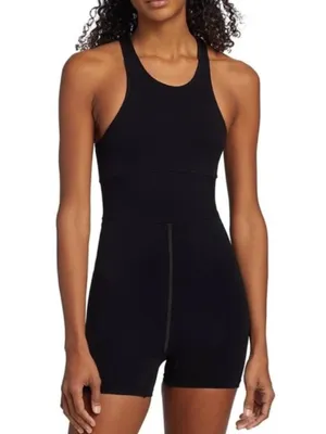 Free People Every Single Time Romper Runsie Black Keyhole M/L‎ Activewear thumbnail 1