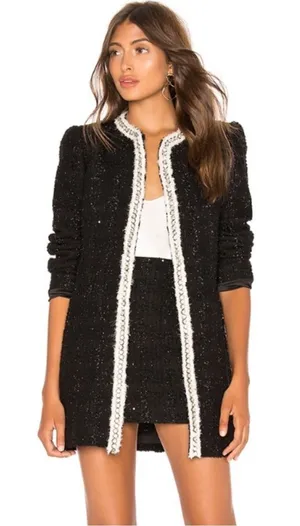 Alice + Olivia Elana Mini Skirt In Black Metallic Tweed Sequin Size 6 thumbnail 1