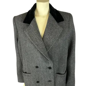 Vintage 1980s Central Park Wool Herringbone Velvet Collar Long Coat size Medium thumbnail 3