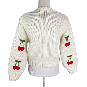 Forever 21 Cherry Chunky Knit Cardigan Sweater Size XS Women 9/10 KIDS thumbnail 7