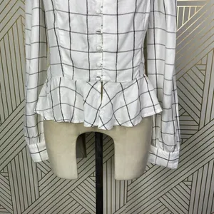 Superdown‎ Marrie Flannel Puff Sleeve Top White & Pink Size US Large thumbnail 6