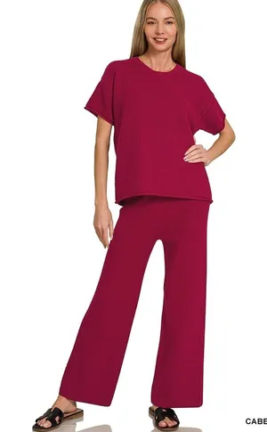 Zenana Viscose Round Neck Top & Pants Set‎ - Small thumbnail 1