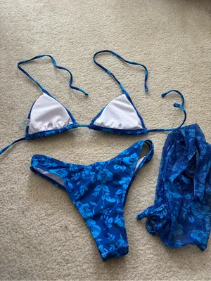 SheIn Blue Floral Triangle Bikini Set thumbnail 4