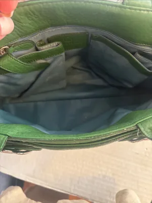 Cole Haan Vintage Green Leather Handbag Silver Hardware Suede Detail Preloved thumbnail 11
