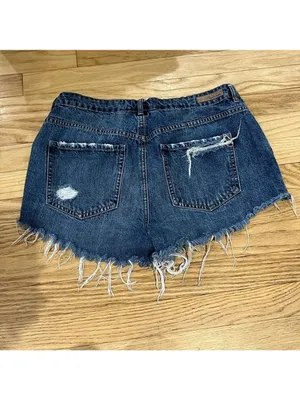 Garage Blue Denim Distressed Jean Shorts Frayed Hem thumbnail 2