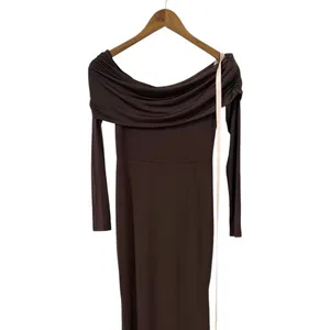 Lulus Effortlessly Stunning Dark Brown Off-the-Shoulder Maxi Dress size S NWT thumbnail 5