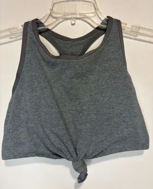 Aerie Long Line Tie Front Heather Grey Sports Bra Crop Racerback Size M thumbnail 1