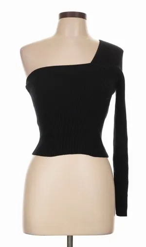 Abercrombie & Fitch One Shoulder Ribbed Knit Sweater Top Black Size Large thumbnail 1