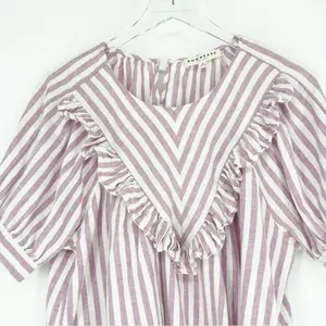 Downeast Brighton Linen‎ Blend Striped Ruffle Blouse Women's Size M Cottagecore thumbnail 4