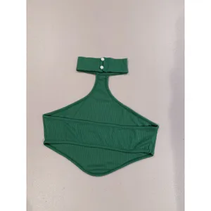 High Neck Crop Top Womens Small Green Stretch Festival Boho Indie Minimal Travel thumbnail 2