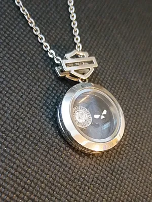 Harley Davidson Silver-tone Round Locket Necklace with Charms thumbnail 2